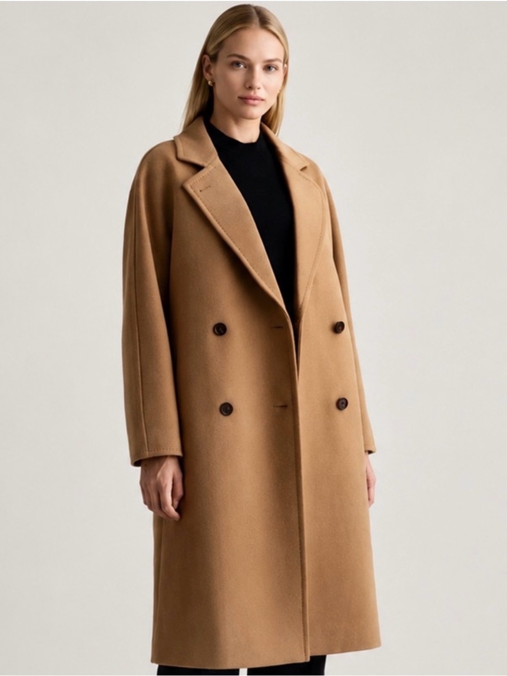 Italian Wool Double-Breasted Slouch Coat - Picture 2 of 4